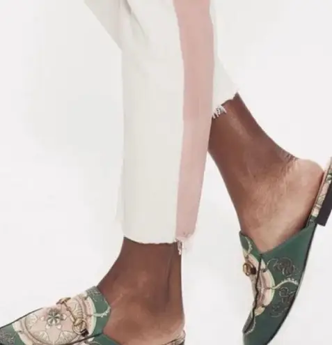 Mother the looker ankle fray white with pink stripe jeans 26