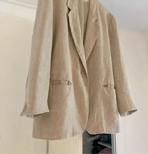 International Scene Vintage 90s Linen Blazer Jacket Size 7/8 Beige Tan