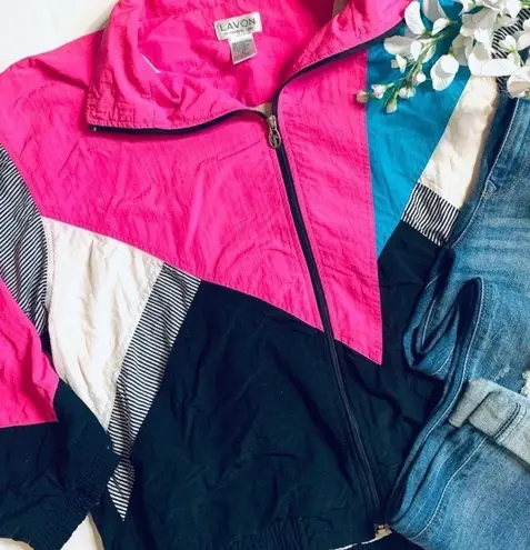 Lavon Vintage funky retro color block zip up windbreaker jacket