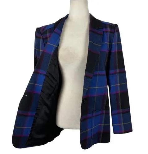 Vintage Patty Woodard 70's Retro Blue Plaid Wool Single Breasted Blazer SZ11/12