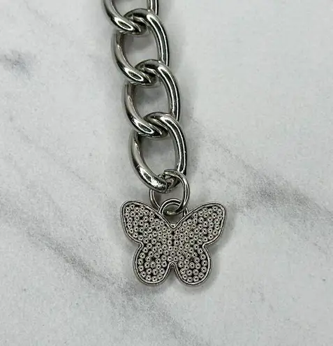 Butterfly Charm Silver Tone Metal Chain Link Belt One Size (OS) ✨