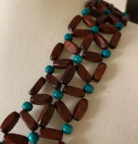 Wooden Beaded Boho Bag Purse Brown Teal