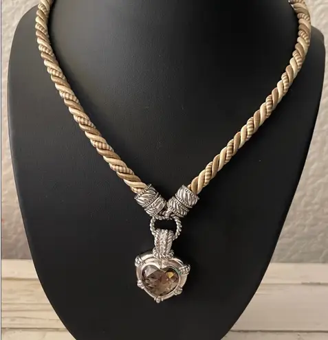 Judith Ripka Silk Cord Silver Smokey Quartz Pendant Necklace