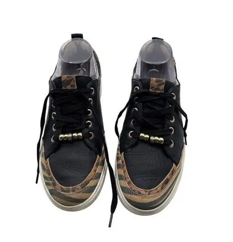 Naturalizer 8.5 Leopard Zebra Print Black Leather Sneaker Black Beige Shoes