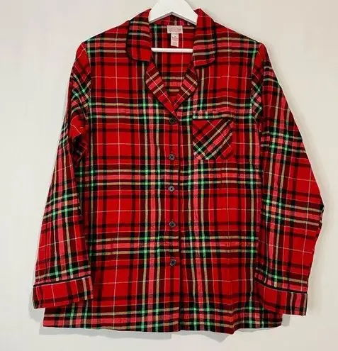 Wondershop Women’s Long Sleeve Button Up Pajama Shirt Red Green Size Medium NWOT