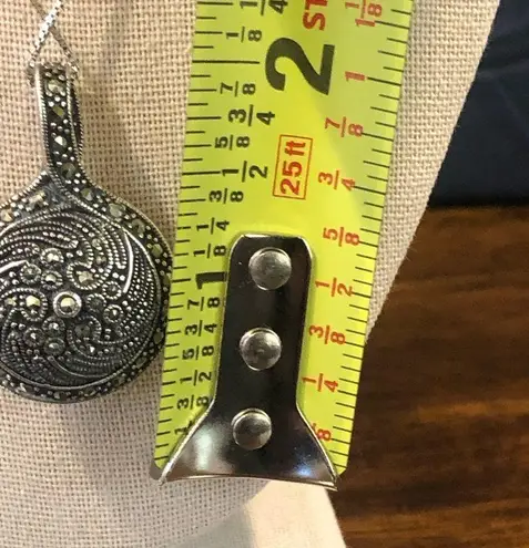 JACK JUDITH Sterling Silver Onyx Marcasite Reversible Pendant & Huggies Earrings