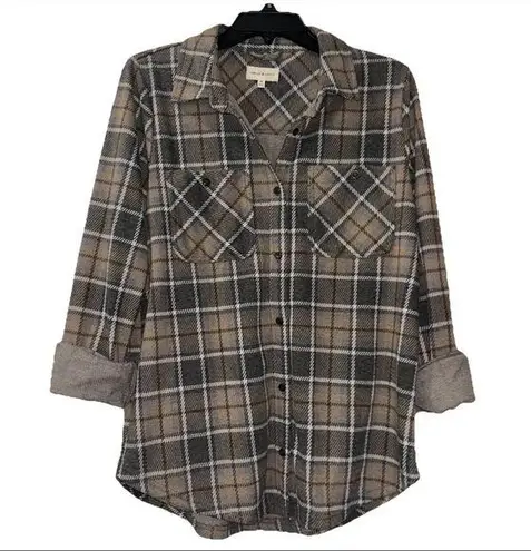 Thread & Supply Plaid Button Down Top Women’s Medium Brown - Image 1