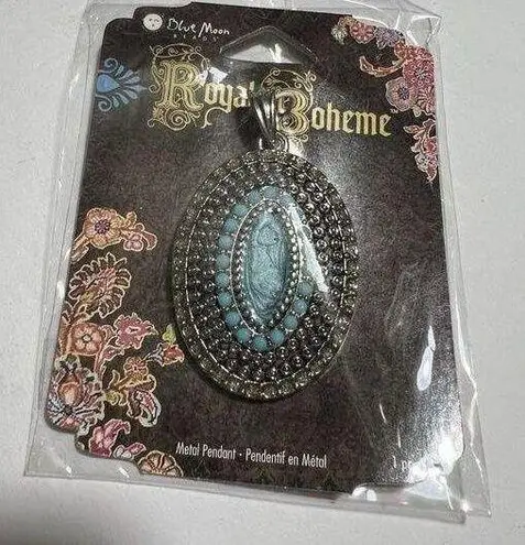 Blue Moon Beads Royal Boheme Metal Oval Pendant Silver and Simulated Turquoise