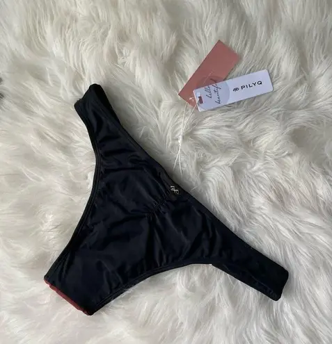 PilyQ Color BLock Teeny Bikini Bottoms Black & Rust NWT