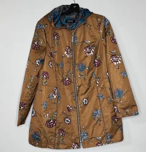 Dennis Basso Brown Floral Raincoat Women’s Size M