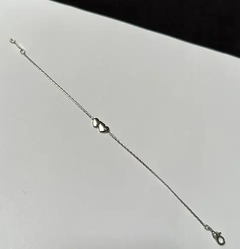 Monet Women’s Signed Silver Tone Dainty Chain Heart Bracelet 7 1/4 Inch