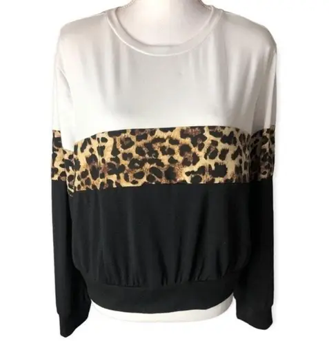 SheIn  Curve Plus Leopard Panel Colorblock Long Sleeve Pullover Sweater - Image 2