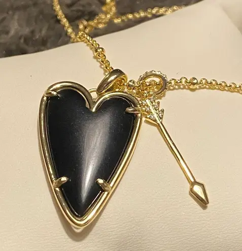 Kendra Scott  Ansley black onyx heart drop earrings & long pendant necklace set