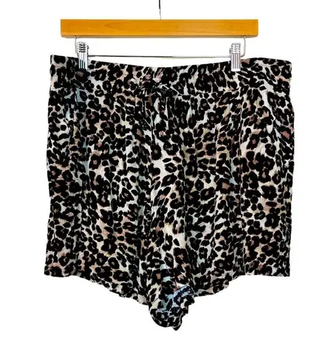 C. Wonder Women's Cabana Shorts Soft Elastic Tie Waist Pockets Leopard Size XXL Brown