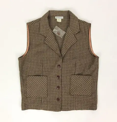 Vintage Houndstooth Patterned Vest | Size S Tan