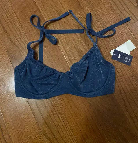 Abercrombie & Fitch NWT  Curve Love Tie-Strap Underwire Bikini Top- blue shimmer