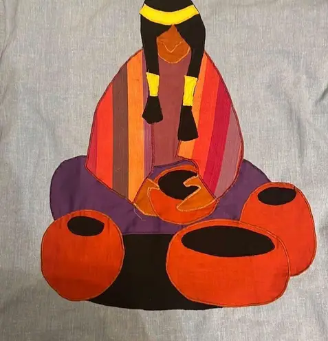 Rare Alfredo’s Wife Blue Southwestern Appliqué 3/4 Sleeve Blouse Indian Women Blue Size XL