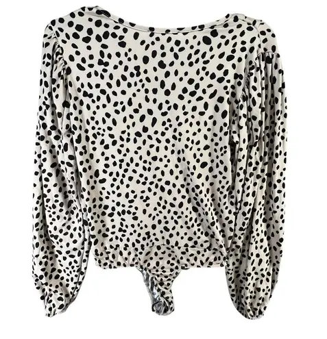 Lulus Wildly Trendy Bodysuit M Tan Black Cheetah Balloon Surplice Boho Chic Size M