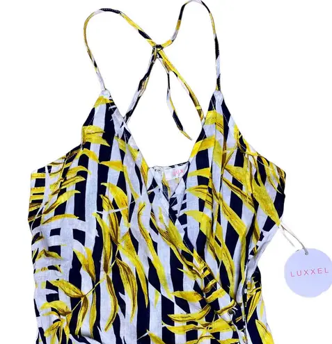 Luxxel  Romper Leaf Print Yellow Black White Stripe Women's Size Small