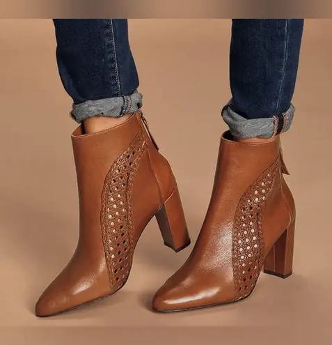 Matisse Tan Braided Cutout Leather Ankle Boot Heel Size 6.5