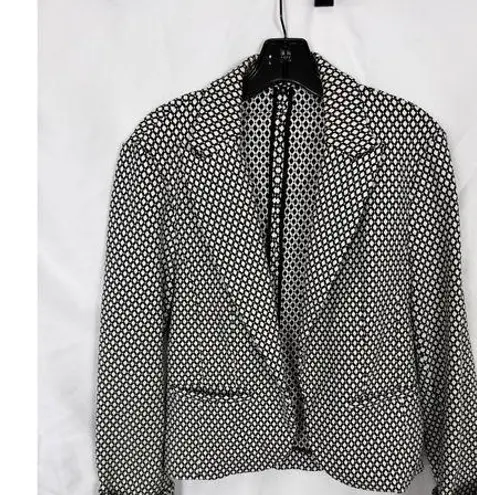 Amanda & Chelsea Blazer Black White Geometric Print Career Jacket Size 14