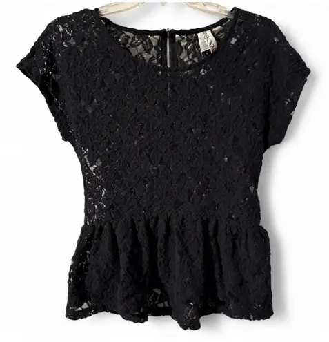 Ransom Black Sheer Floral Burnout Peplum Top