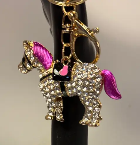 Sparkling Horse Keychain with Pink Accents Gold