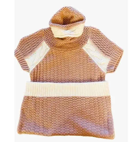 Short Sleeves Turtle Neck Womens Knitted Dress Pink