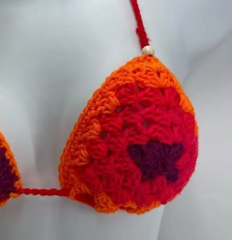 Handmade Napper brand granny square string bikini top halter adjustable any size Orange Size undefined