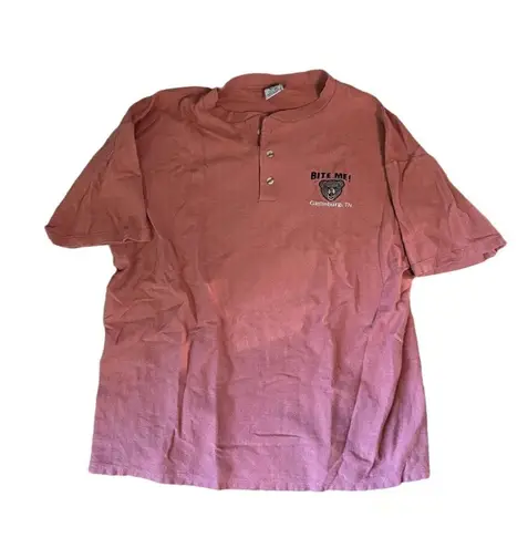 Vintage Bite Me Gatlinburg Tennessee XL Cal Cru Henley Polo Shirt Made USA Pink