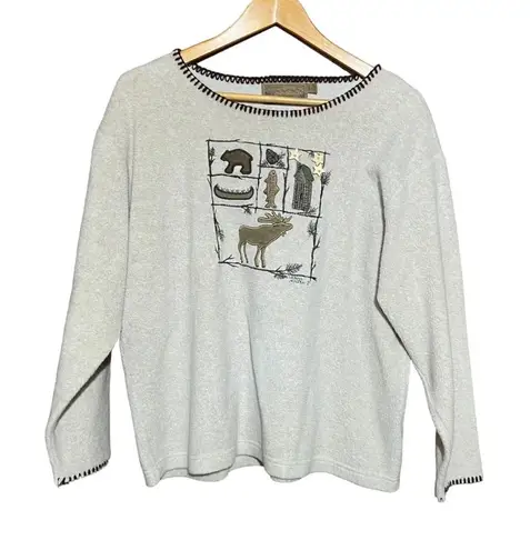 Vintage Nature Camping Outdoors Embroidered Tan Brown Sweater Size Large