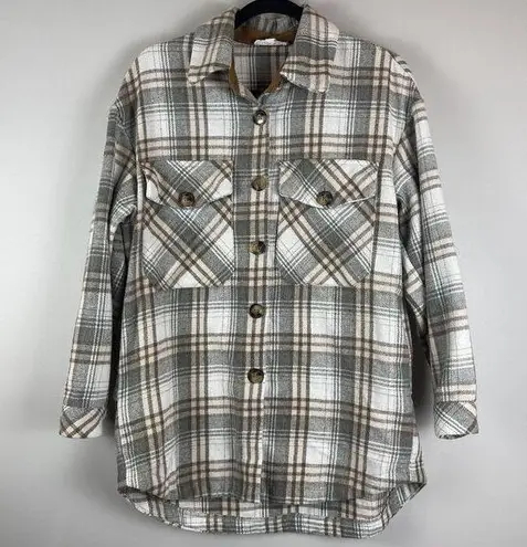THML Jacket Shacket Women Small Green Brown Plaid Button Pocket Flannel Ranch