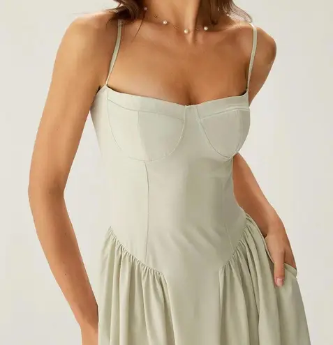 RIHOAS Green Square Neck Pocket Slip Midi Dress L Size L