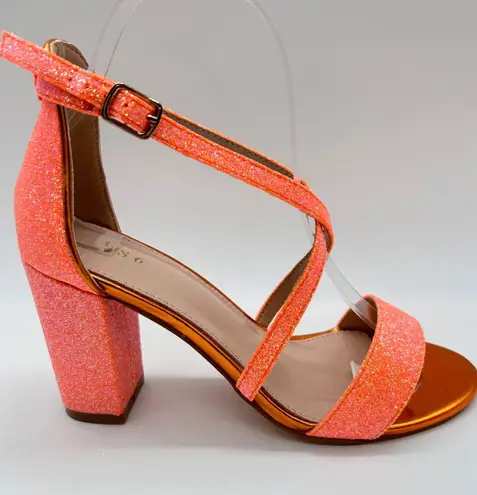 Allegra K Heeled Sandals Womens 6 Glitter Orange Strappy Criss Cross Ankle Strap