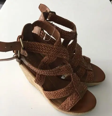 DV Dolce Vita 4" Heel Wedges Sandals Brown Braided Leather Espadrilles S… Brown Size 8.5