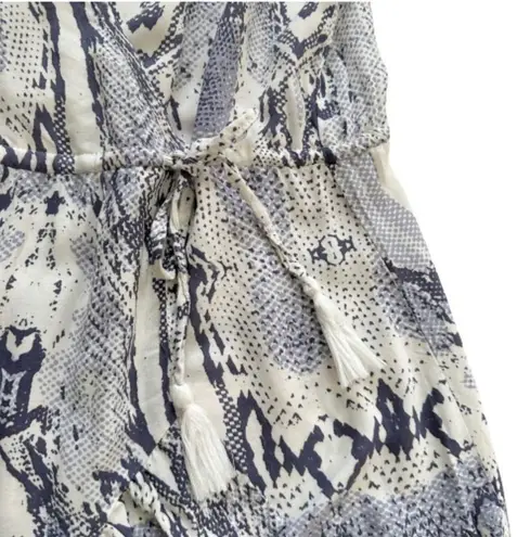 Blue Island Beach Blue Ivory Long Sleeve Tassel Tie Swimsuit Coverup Dress Small