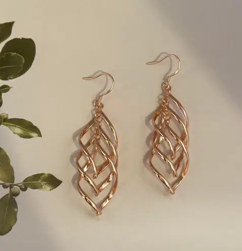 14K Rose Gold Plated Twist Leaf Dangle Earrings for Women