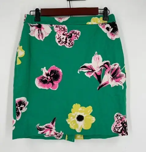 J. Crew Womens Floral Print Cotton Blend Stretch Pencil Skirt Green Pink Size 6P