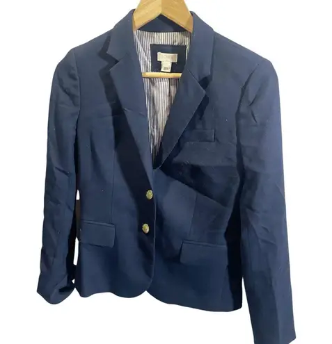 J.Crew Womens Navy Blazer Size 2 Fully Lined Wool Blend Two Button Style Blue