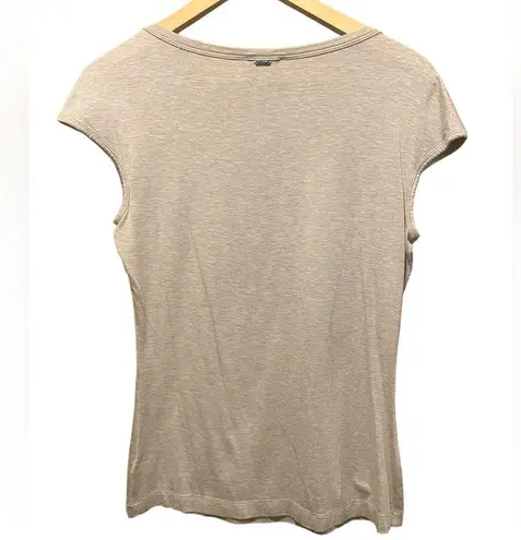 St. John Spa Oatmeal Melange Embellished Short Sleeve Shirt Size Small