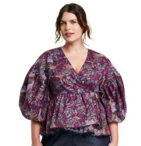 Kika Vargas x Target Wrap Top Size Large Coral Reef Scalloped Edge Purple NWT