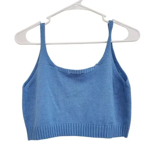 Sugar Thrillz Embroidered Cropped Knit Top Sleeveless Scoop Neck Blue Size Large
