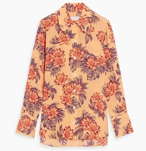 Equipment Quinne Floral Button Down in Silk Crepe de Chine Shirt Orange Size S