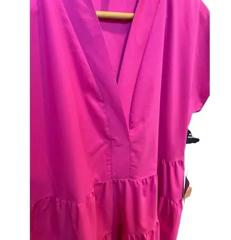 Sandra Darren NWT Nordstrom Asymmetric Tiered Dress Short Sleeve, Hot Pink Large