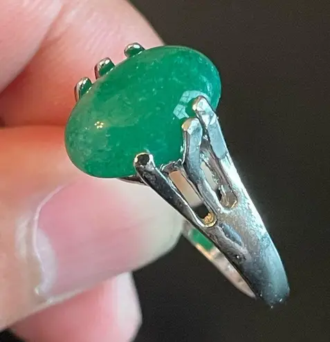 Green jade stone S925 silver ring size 10.5