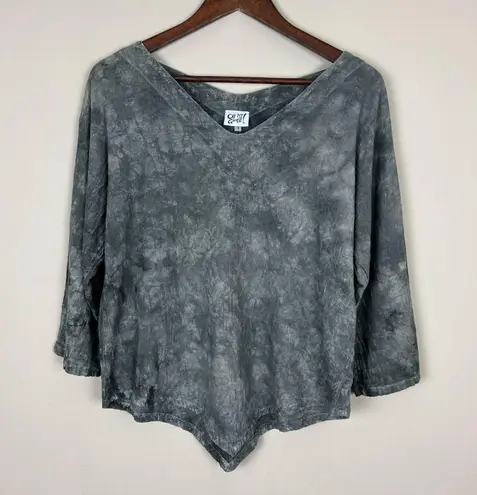 Oh My Gauze Top Womens S/M Gray Tie Dye 100% Cotton 3/4 Sleeve V