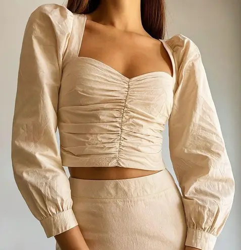 NWT Sunday Best Cream Ruched Sweetheart Long Sleeve Crop Top Sz 10