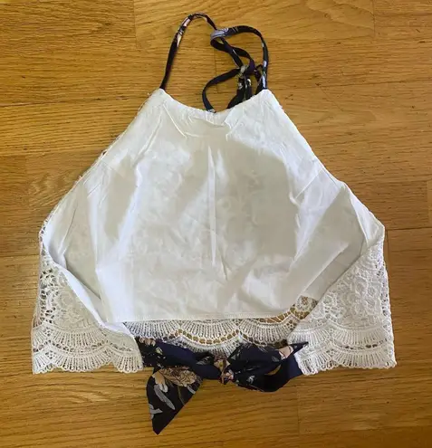 White Lace Coastal Cowgirl Western Granola Cropped Halter Top Size undefined