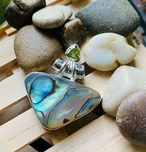 Sterling Silver Mermaids Dream Abalone & Peridot Solid Pendant