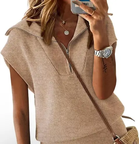 Dokotoo Women's Sleeveless Half Zip Pullover Sweaters Knitted Loose Sweater 2XL Tan Size XXL